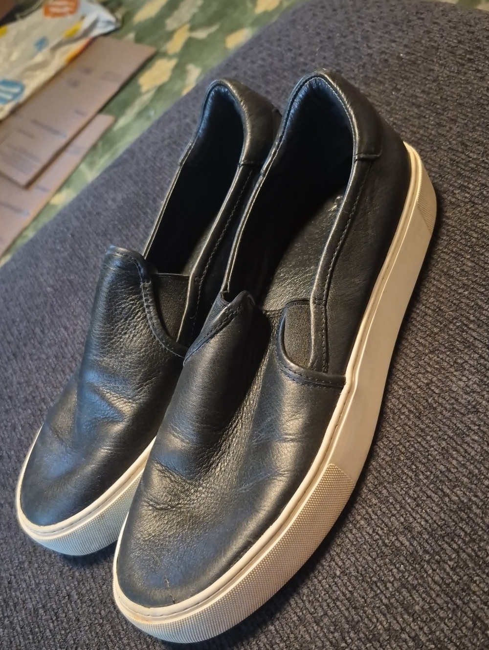 UGG Men's Black Leather Slip-On Sneakers with Cream Sole